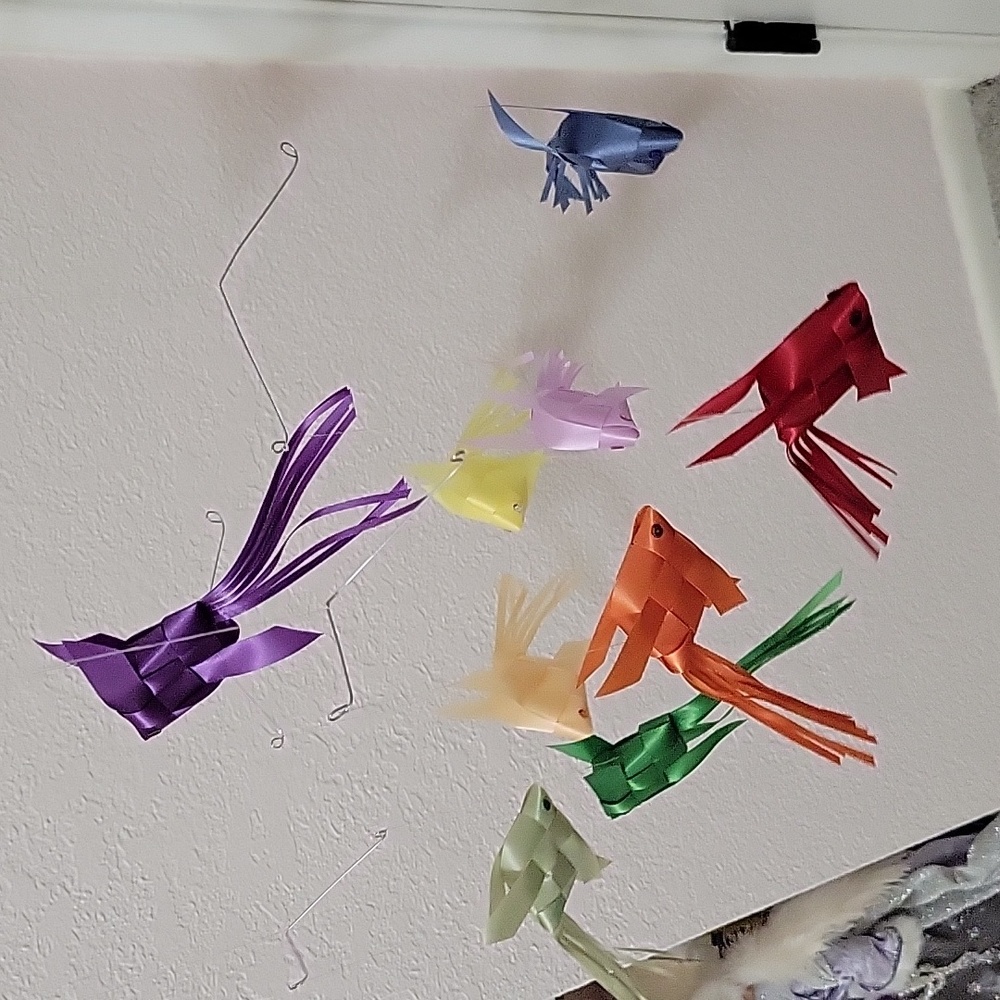 Colorful Baby Ribbon Fish Mobile Handmade - Picture 3 of 15